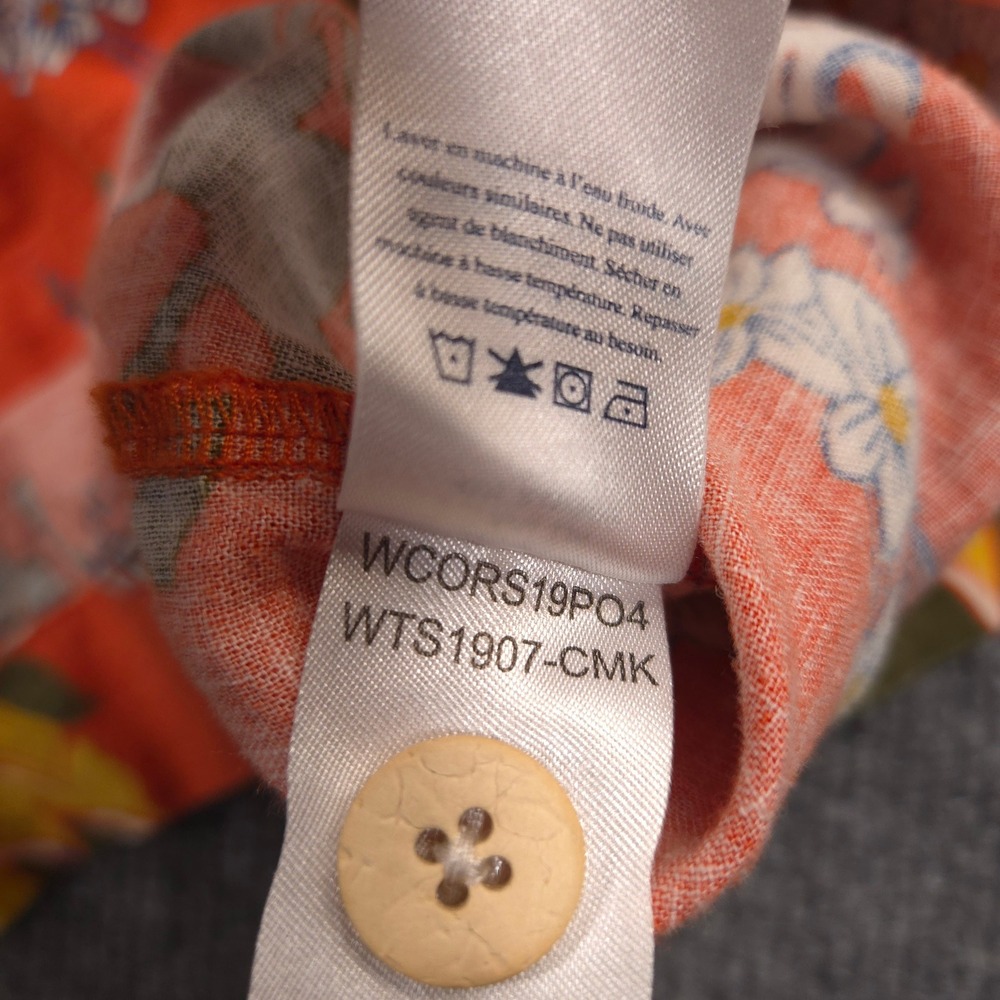Faherty Maui Shirt Womens M Orange Hawaiian Coral Mauna Key Floral Linen Blend - Picture 9 of 9